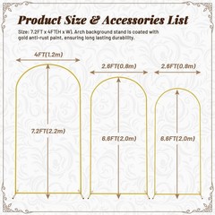 Wedding Arch Backdrop Stand 7.2FT, 6.6FT, 6FT Golden Metal Arch Fit Wedding co