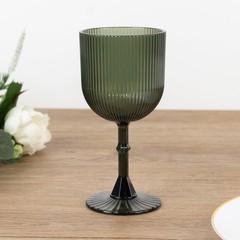 12 HUNTER GREEN Plastic Wine Glasses Vintage Ribbed Pattern Events Decorations