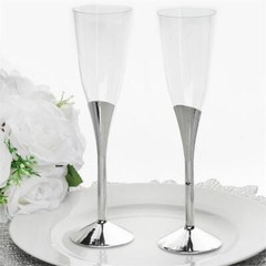 5 oz Plastic SILVER Champagne FLUTES Glasses Wedding Disposable Tableware Party