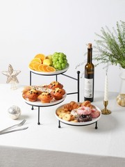Kanwone 3 Tiered Serving Stand with White Porcelain 10 Inch, and Black