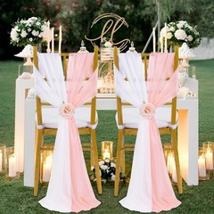 PakiInno Wedding Chair Sashes White & Blush Tulle Aisle Bows Decor 8ft (50 Pcs)
