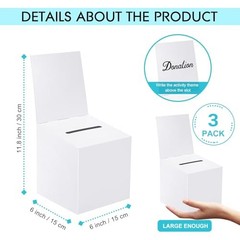 3 Pcs Raffle Boxes Ballot Box for Fundraising, 6 x 6 x 6 6×6×6inch White 3 PCS