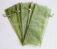 12 Quality moss green Organza Bags -Bottle/Wine bags gift, 6×14″
