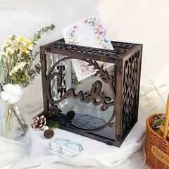 New CalmHome Dark Brown Wedding Card Box Rustic Window Gift Holder Reception