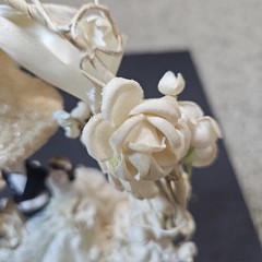 Vintage Wedding Cake Topper: Fabric Flowers, lace, plastic