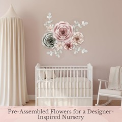 3D Paper Flower Wall Decor Set – Rose Gold Pink, Gray, Ivory