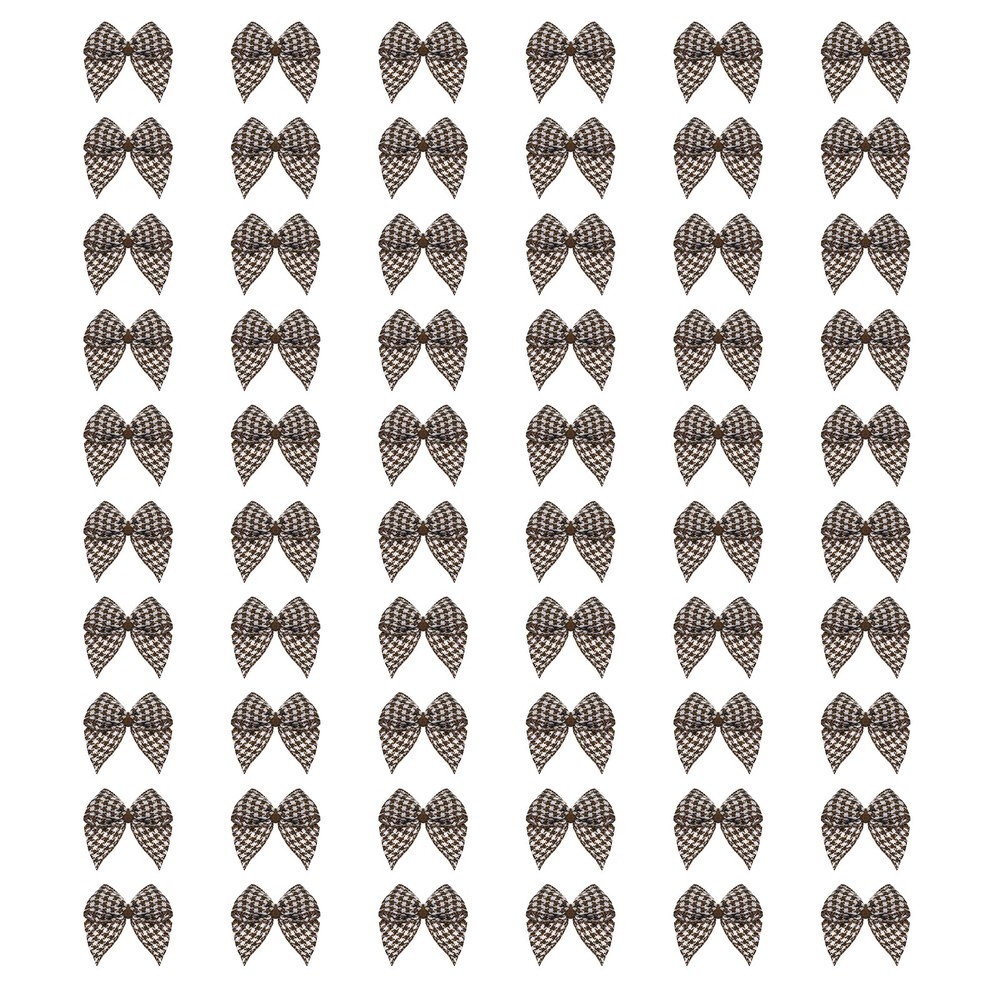 100Pcs Mini Gingham Ribbon Bow 1″ Checkered Fabric Ribbon Bows Brown
