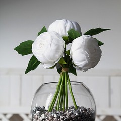 WHITE 10″ Silk Artificial Peony Flowers Bouquet Arrangement Wedding Centerpieces