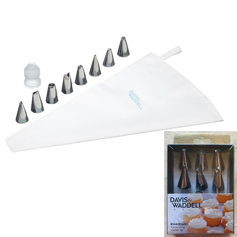 DAVIS & WADDELL Essentials 10pce Icing Starter Set 8 Nozzles/Coupler/Icing Bag!