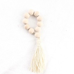 4 Cream Round Wood Bead Napkin Rings Tassels Wedding Party Events 7″,