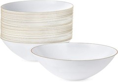 White Plastic Bowls 16 Oz Soup Dessert With Gold Rim Disposable Tableware Party