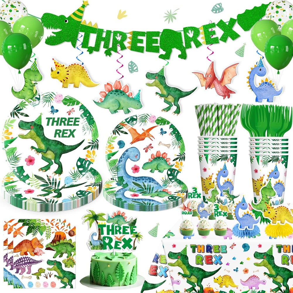 Three Rex Birthday Decorations Boy – 187 Pieces Set for 25 Guests, Includes T…