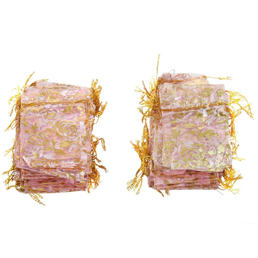 100pcs 7X9cm rose organza drawstring gift jewelry pouch hoc8945