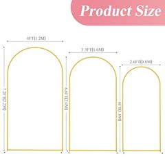 Metal Arch Backdrop Stand Set of 3 Wedding Arch Stand 7.2FT, 6.6FT, 6FT Gold