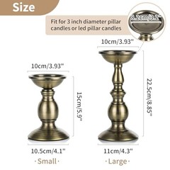 2 Pcs Iron Pillar Candle Holders, Most Ideal for 3″ Pillar Candle, 2 x S Bronze