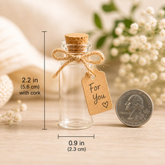 Mini Glass Bottles 10ml Cork Vials Wedding Favors w/ Tags String 100pc Bulk Wish
