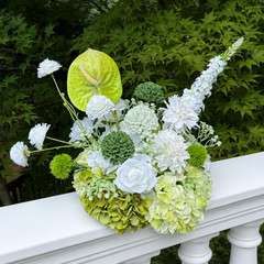 White Green Faux Floral Centerpiece Wedding Table Runner Arrangement Decor