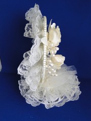 New Elegant Hortense B Hewitt, Co. Ivory Lacy Heart / Roses Wedding Caketop #411