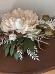 Elegant Wedding Centerpiece Ivory Floral Gold Branch Bird Candle Holder Decor