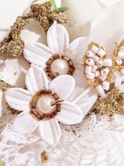 Vtg MCM Wedding Cake Topper Decor Birds Love Heart Glitter Pearl Beads Feather