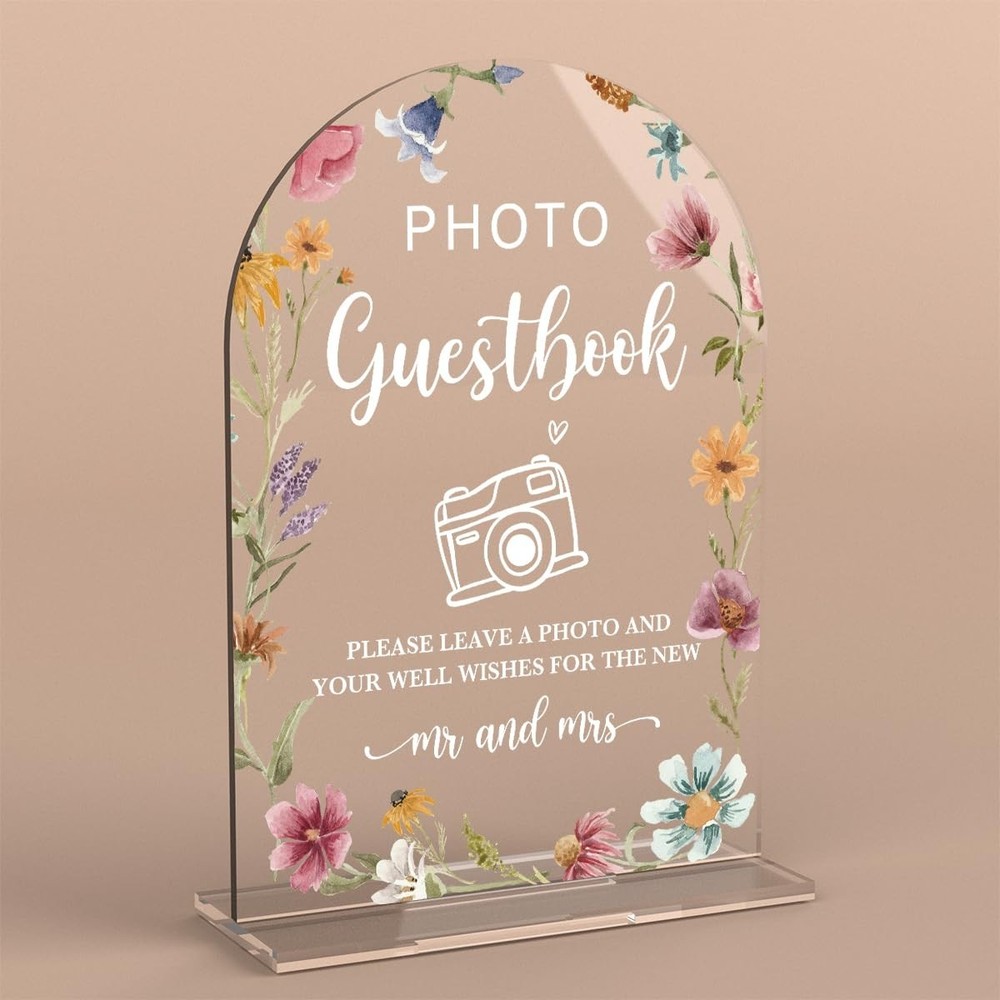 Wedding Reception Sign, Acrylic Table Top, Photo Guestbook, Clear