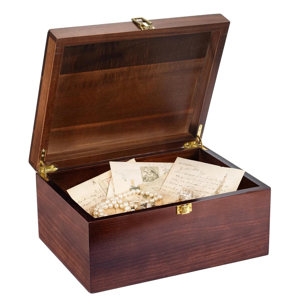 Larger Wooden Memory Wedding Keepsake Boxes With Hinged Lids – Decorative Sto…