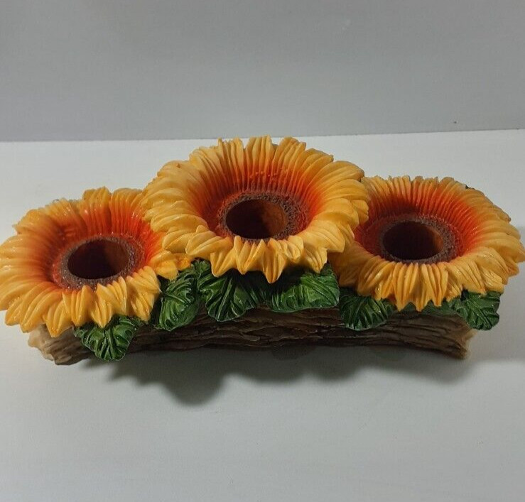 Sunflower Harvest Centerpiece Tabletop Decor 3 Compartments Resin Candle-holder
