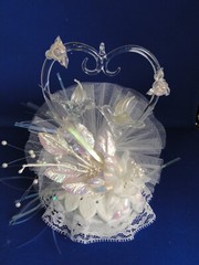 New Elegant Wedding Cake topper Blown Glass Heart Love Birds & flowers #206