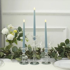 3 DUSTY BLUE 11″ tall LED Flameless Taper Candles Lights Home Wedding