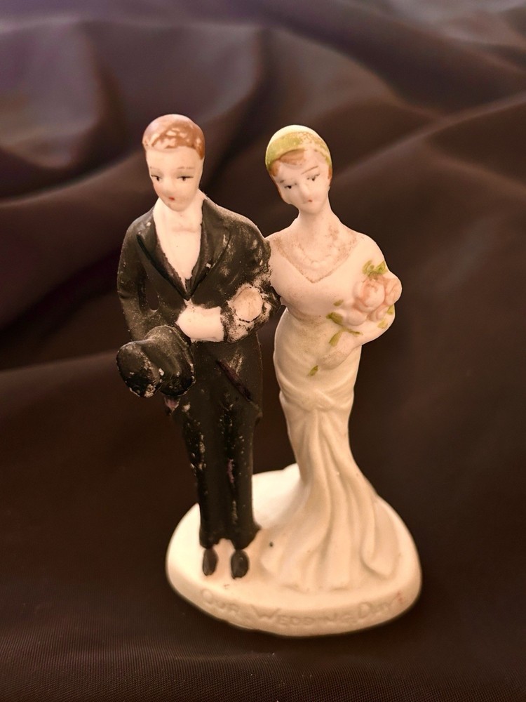 Antique Bisque Porcelain Wedding Cake Topper 1920’s