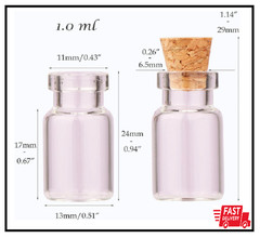MaxMau 100pcs 1ml Small Mini Glass Bottles Jars with Cork Stoppers Tiny Clear