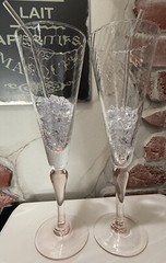 Pair Mega GIANT 40oz/16» Tall CHAMPAGNE Toasting FLUTES Clear Crystal/Pink Stem