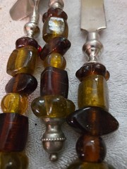 Cake Server Set & Ice Cream Scoop w/ Glass Bead Handles Vintage ~ India
