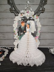 Vtg Hallmark Wedding Centerpiece 6os 70s Honeycomb Bride Groom Arch Lot Of 6