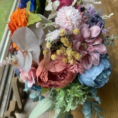 Bridal Wedding Bouquet Budget Friendly Handmade Faux Florals Purple Blue Orange