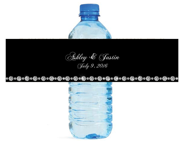 100 Black and Diamonds Wedding Water Bottle Labels Engagement Birthday Party
