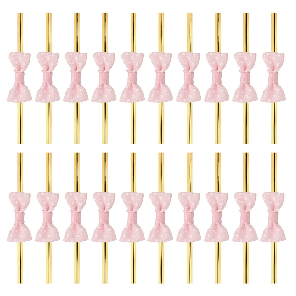 50Pcs Twist Tie Bows 3.15″ Mini Bows Twisty Ties for Treat Bag Light Pink]