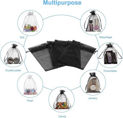 100 Bolsas Organza Negras Premium 10x15cm para Fiesta Regalo Joyeria Maquillaje