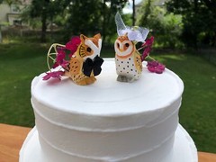 Owl Cake Top Bride Groom Love Wedding Engagement Carved Wood Statue Barn Horned