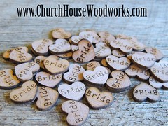 Mr, Mrs, Bride, Groom heart shaped, wood confetti, for rustic wedding, USA,decor