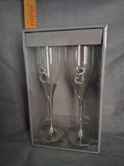 Wedding Champagne toasting Flutes His and Hers New In Box Set of 2 Silver