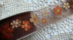 Glitter Flowers COPPER & GOLD on BROWN Sheer Organza 4.2 Met 40mm W ide AR1