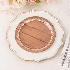 25 BROWN 9″ Wood Print Floral Lace Paper Salad Dinner PLATES Party Decorations