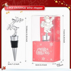 2 Pack Christmas Wine Stopper Alloy Bottle Stoppers Santa + Elk, Silver