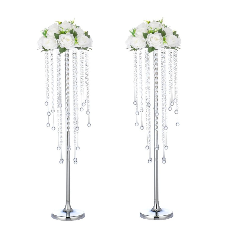 2 Pcs 29.5 inches Crystal Flower Stand Wedding Centerpieces for Tables, Table…
