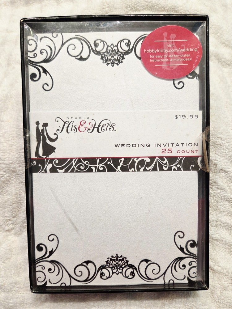 Studio His & Hers Black and White Flourish Design Wedding Invitations 25ct.