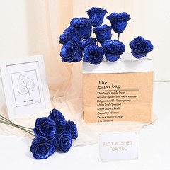 Waipfaru Blue Glitter Roses Bouquet, DIY Fake Flowers 24pcs,