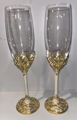 Wedding 2 Champagne Toasting Flutes Things Remembered Ivory Enamel Gold I0B