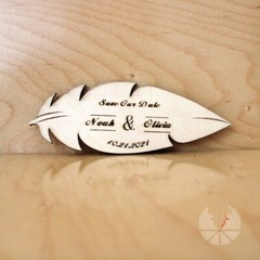 Feather Wood Save the Date Magnets 4 x1.5 in Personalized Wedding Save the Date