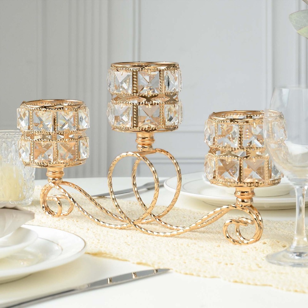 antique crystal dining table with 3 candlesticks romantic metal wedding banquet